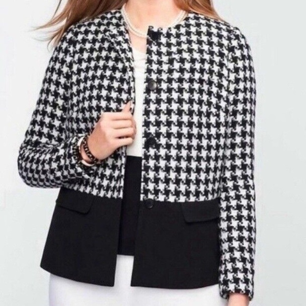Talbots Womens Houndstooth Wool blend Career Blazer Jacket size 12P
